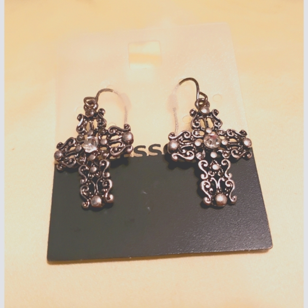Antique look cross pierced earrings